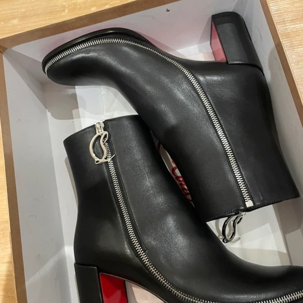 Christian Louboutin Black Heeled Boots with Red Soles